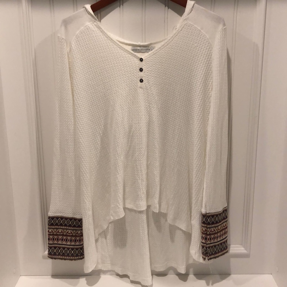 Paper Crane White Soft Hooded Shirt with Knit Cuff